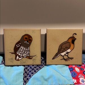 Owl and Quail Cleo Teissedre Ceramic Decorative Tiles